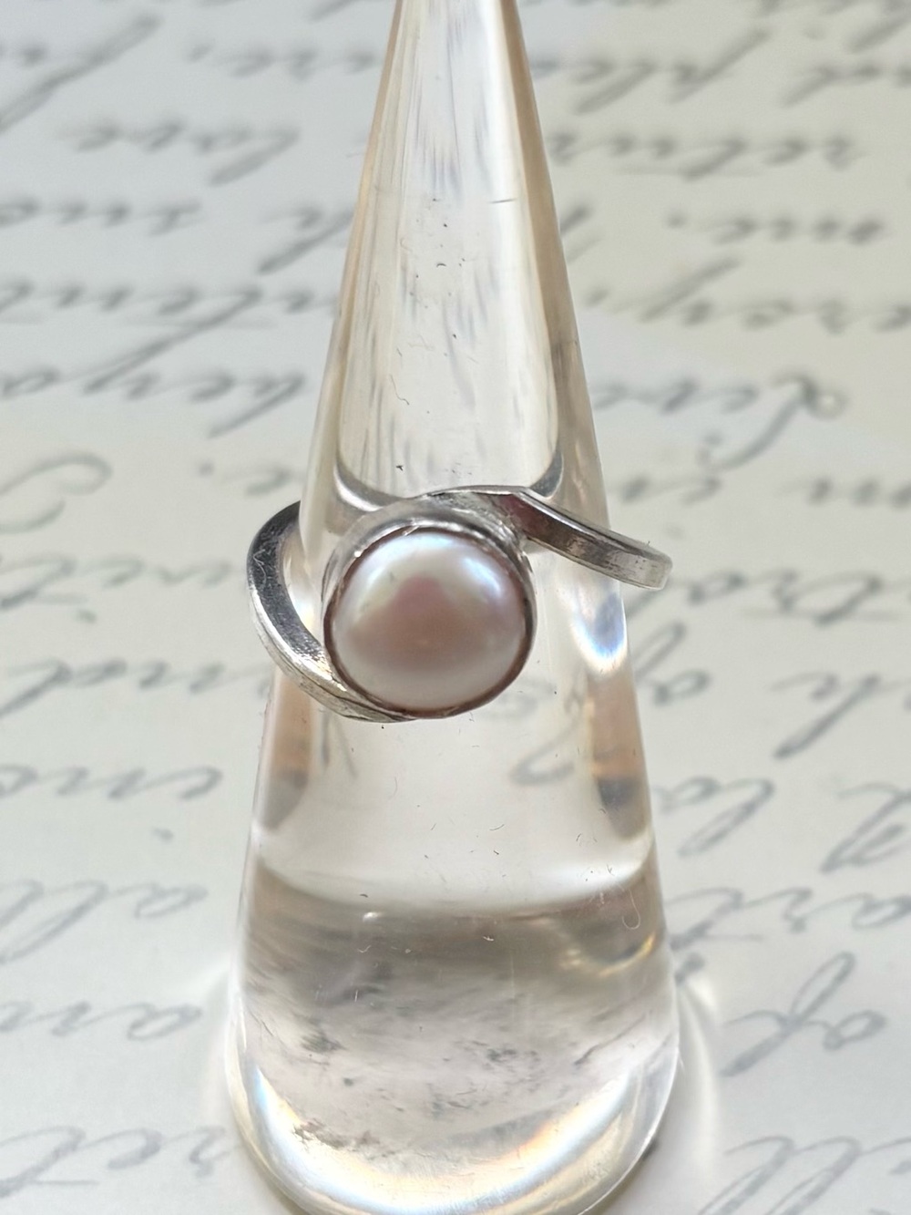 Fine Silver Pearl Bypass Ring Astrology Moti Moon Gem Size 7.5
